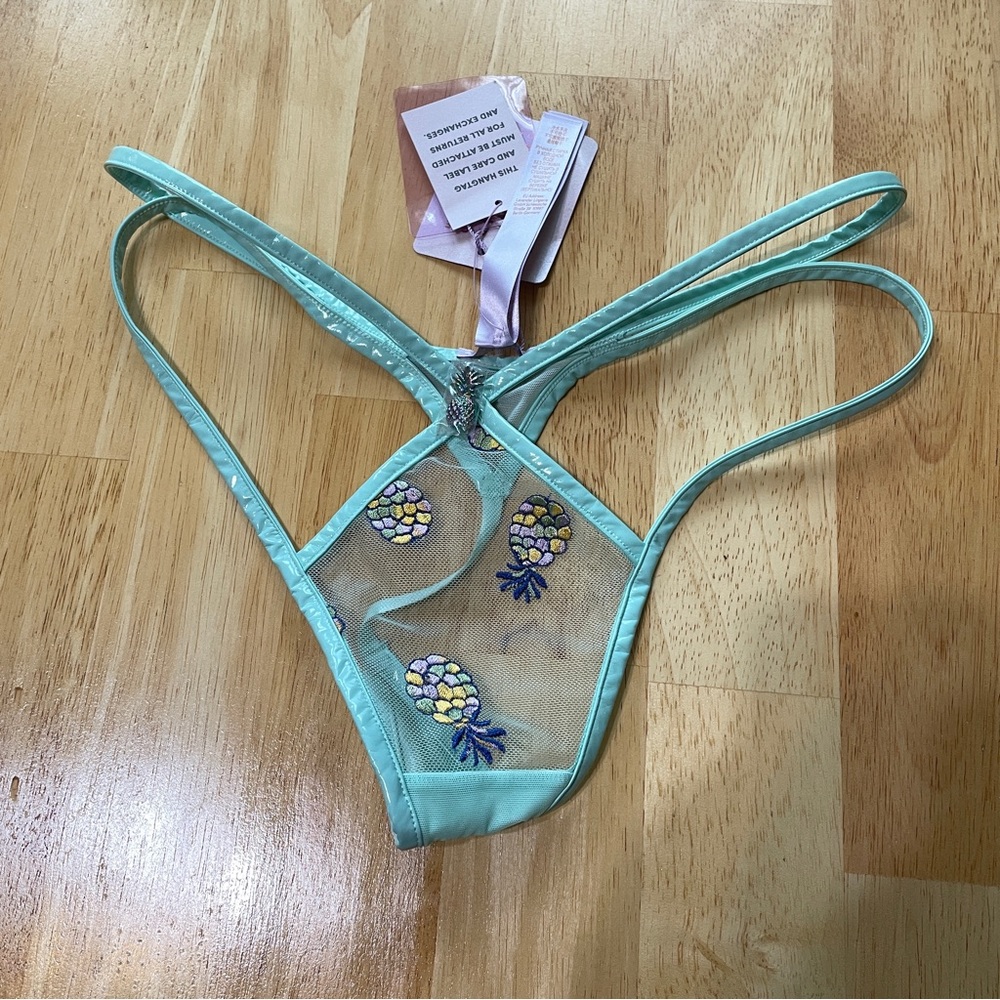 Savage X Fenty Tutti Fruity Embroidered Tulle & Vinyl thong size medium